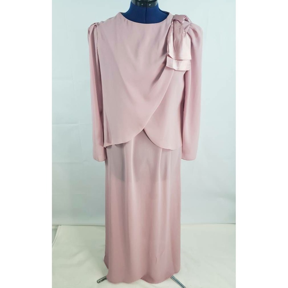 Mister Jay Womens Chiffon Maxi Shift Dress Scoop Button Layered Vtg size 14 U15‎